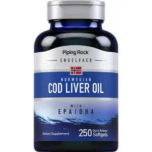 Piping Rock Cod Liver Oil Softgels | 250 Count | With EPA DHA | Engelvaer Norwegian | Non-GMO, Gluten Free Supplement
