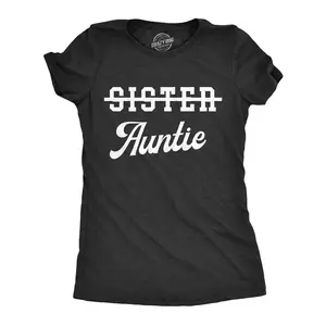 Womens Sister Crossed Out Auntie Funny T Shirt Aunt Family Graphic Tee Funny Womens T Shirts Cute Vintage Fashion Casual Ladies T-Shirt Gift Funny Aunt Top Women's Novelty Tees Black -