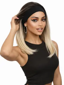 Ombre Blonde Straight Headband Wigs for Women, Easy Wear and Go, Short Straight Hair, Glueless Synthetic Wig, All Seasons, Straight Bob Wig