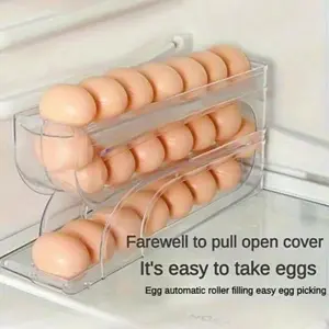 Egg Storage Box, 1pc Automatic Rolling Design Egg Holder, Refrigerator Side Door Egg Organizer, Egg Storage Container for Home Kitchen