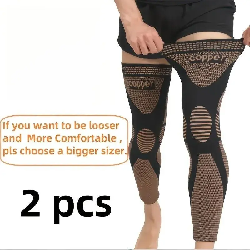 Long Compression Knee Pads, Copper Fiber, Breathable Anti-Slip, Ideal for Running/basketball/fitness, Unisex, Left/right Leg Compatible, Compression Knee Sleeves