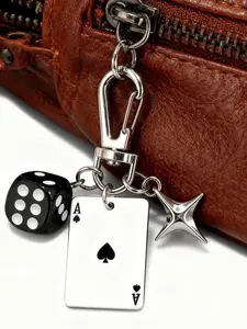 Y2K Acrylic Keychain with D6 Dice, Joker and Ace Poker Bag Charm, Street Fashion Style Accessory, Trendy Key Holder for Bags