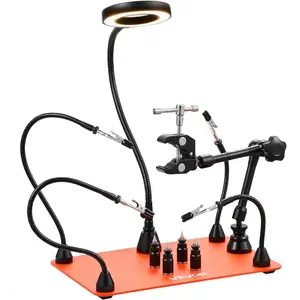 VEVOR Magnetic Helping Hands Soldering Station, 4 Flexible Arms Third Hand Soldering Tool, with 3X LED Magnifying Lamp, 4 PCB Pillar Holder Heavy - Duty Base, Electronic Repair Craft Hobby DIYVEVOR Super Brand Day