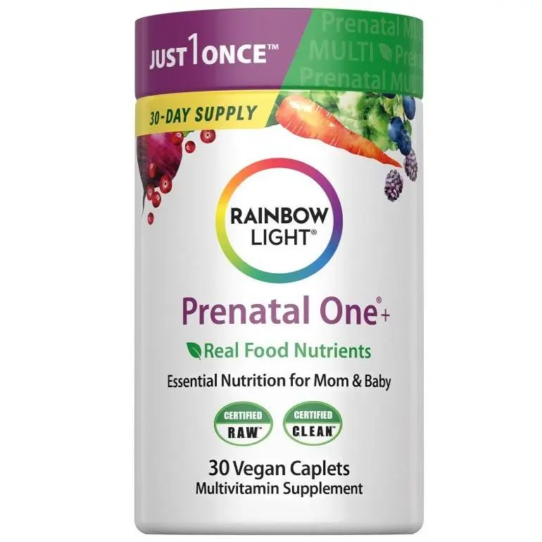 Rainbow Light Prenatal Multivitamin One + for Women  30 Caplets  Essential Nutrition for Mom & Baby  Real Food Nutrients  with Iron, Vitamins,...