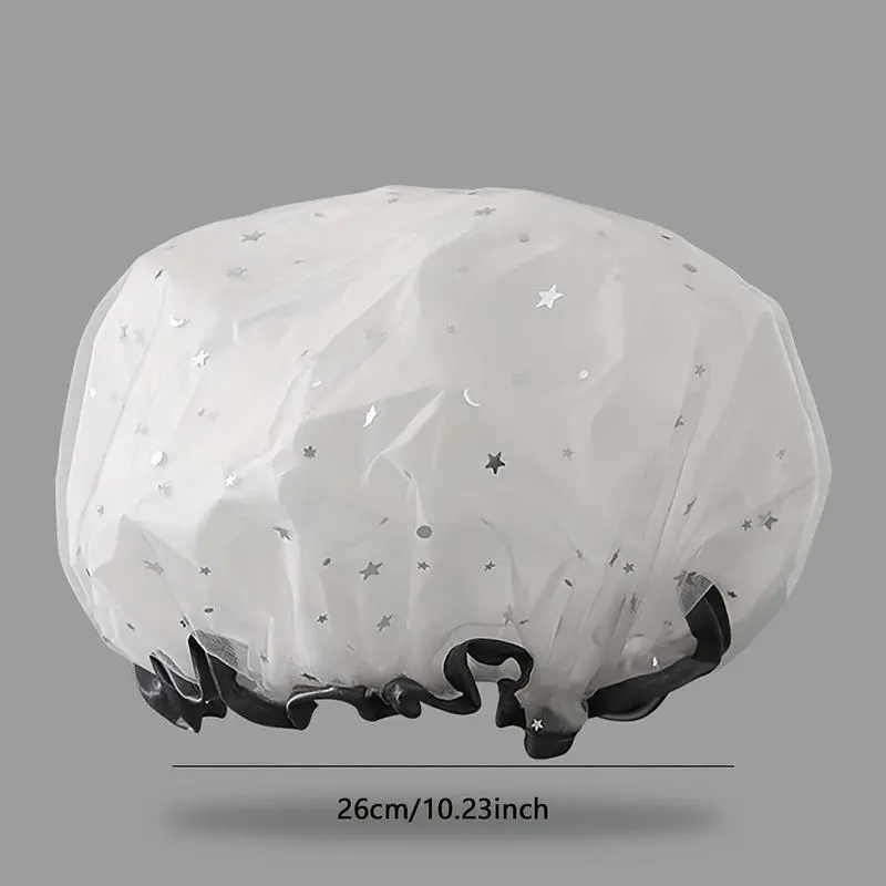 Star Pattern Mesh 1 Piece Shower Cap Double-layer Waterproof Bathroom Cap Kitchen Fume Proof Cap for Adults Inside & Outside Waterproof