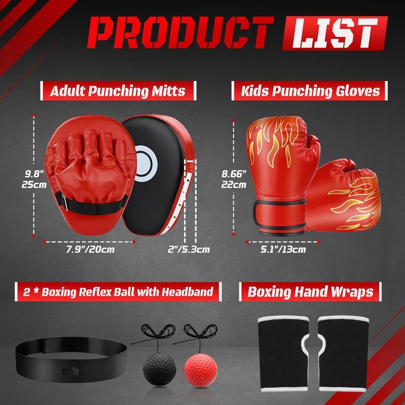 Boxing gloves, 4-in-1 Boxing Gloves and Punching Mitts Set for Boys & Girls, Kids Boxing Gloves Focus Pads with Hand Wraps, Boxing Reflex Ball, Boxing Equipment Set for MMA Karate Muay Thai, Boxing gloves for kids, Kids boxing gloves, Boxing gear