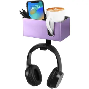 3-in-1 Clip-on Desk Organizer for Expanding Office and Gaming Space - Pen, Headphone, and Desk Item Holder (Purple)