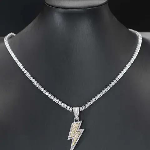 Rhinestone Decor Lightning Design Pendant Chain Necklace for Men & Women, Zinc Alloy Fashionable Chain Decorated Jewelry for Party, Fashion All-match Hip Hop Accessory, Rhinestone Decorated Jewelry