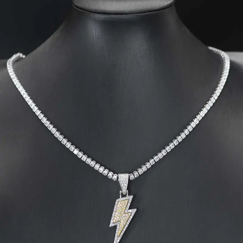 Rhinestone Decor Lightning Design Pendant Chain Necklace for Men & Women, Zinc Alloy Fashionable Chain Decorated Jewelry for Party, Fashion All-match Hip Hop Accessory, Rhinestone Decorated Jewelry