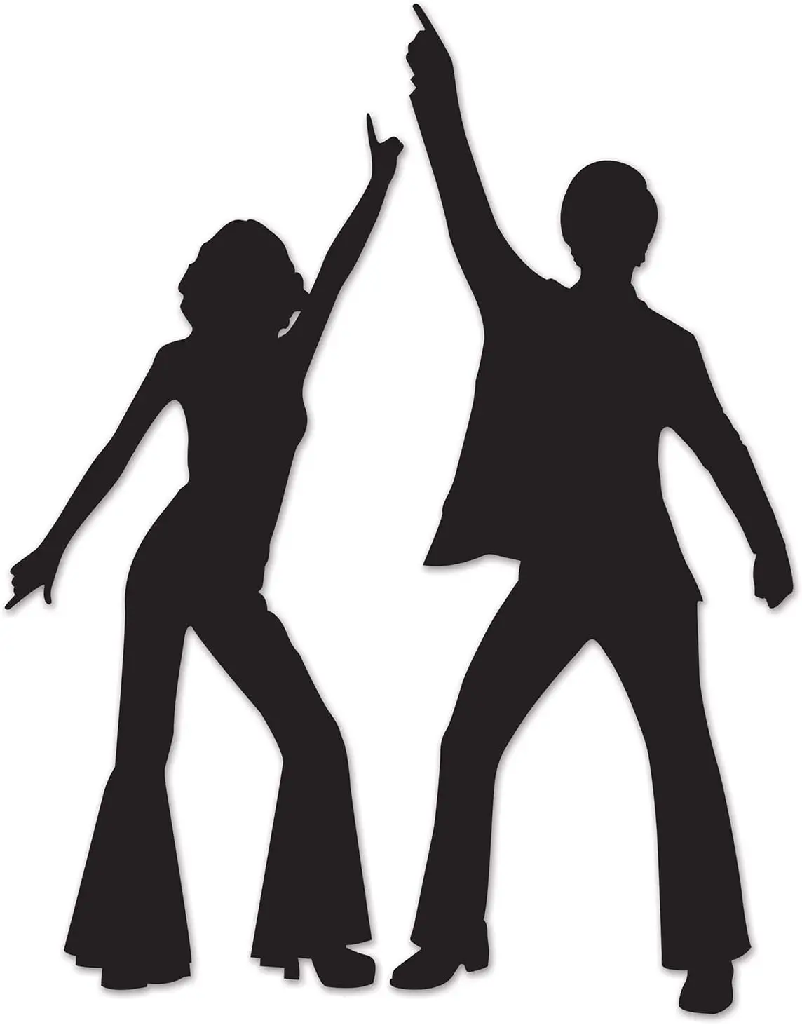 Vintage Disco Silhouette Decor 2-Piece Set, 32.75in x 36.5in Black Boardstock Paper Cutouts for 70's Parties & Birthdays, Item 54618, Two Pieces