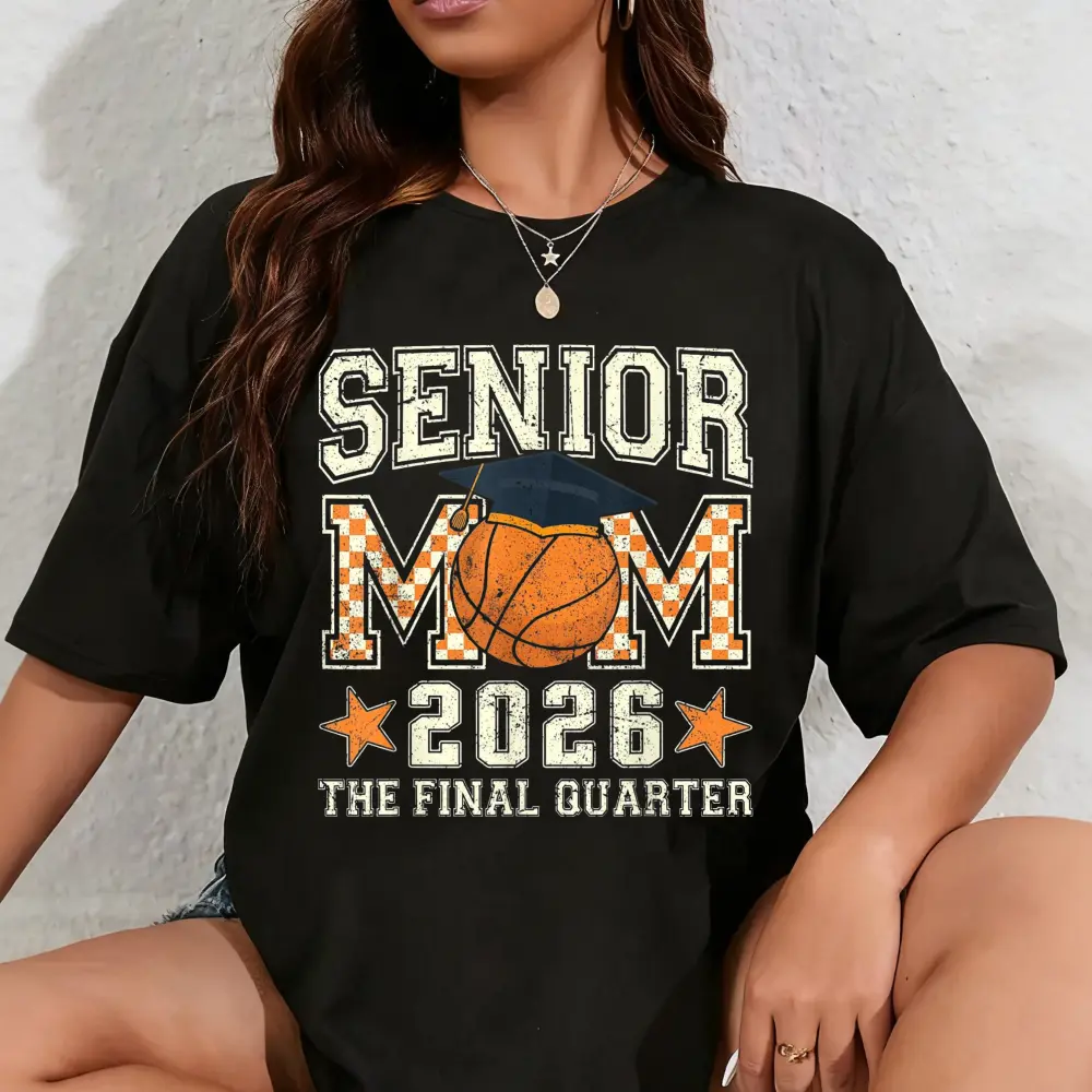 Women's 100% Cotton Oversized Short Tee Top - Senior Mom Target, 2026 Graduation & Outdoor Casual Beach Fit, Round Neck Tropical Fabric Tshirt