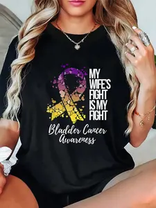 100% Cotton My Wife's Fight Is My Fight Bladder Cancer Awareness T-Shirt