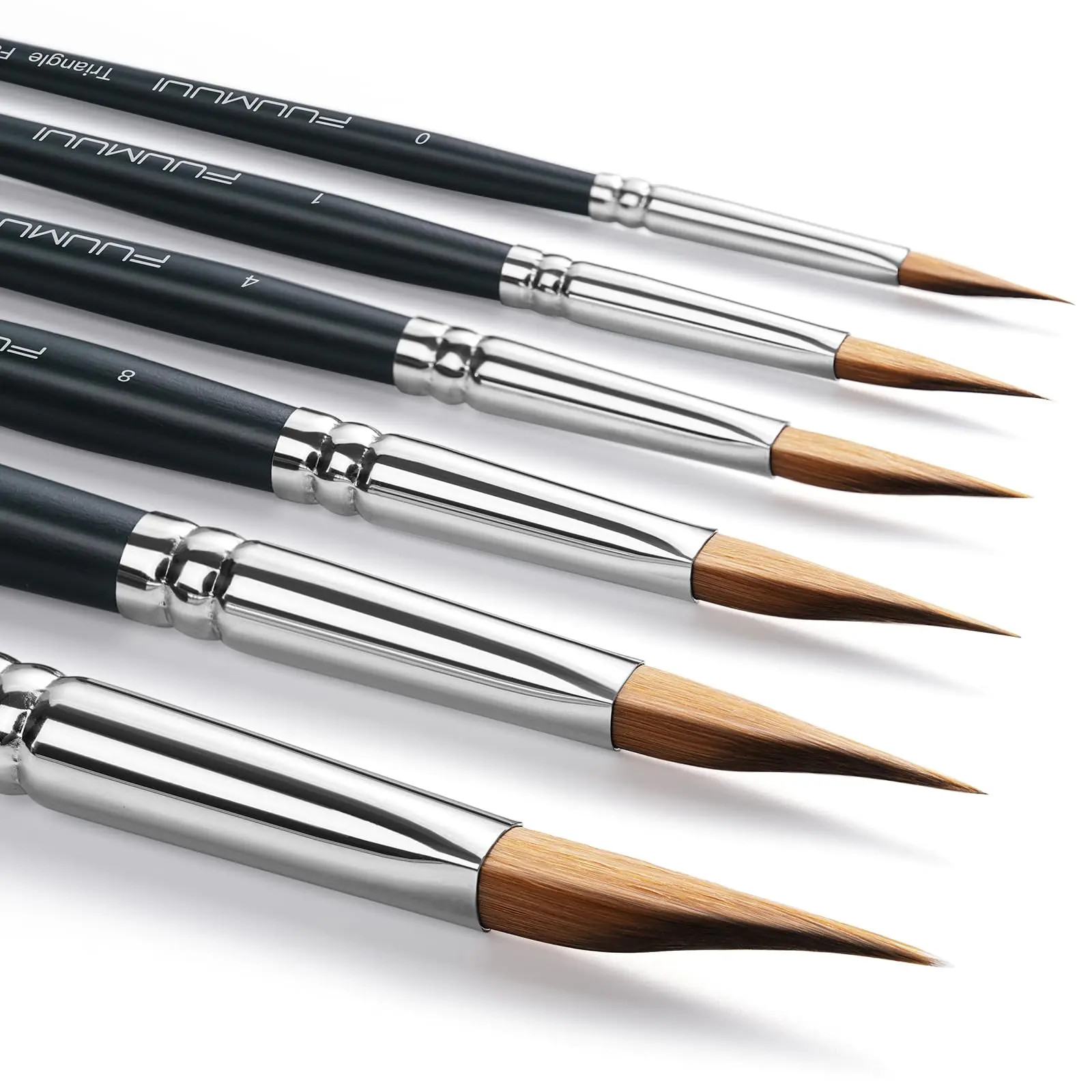 Fuumuui Pointed Triangle Tip Brush Sets - Birch Wood Handles, Aluminum Ferrules, Art Supplies for Watercolor, Acrylic, Gouache Paint (for Artists & Beginners), Triangle Tips