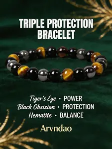 Ultimate Triple Protection Bracelet: Tiger's Eye, Obsidian & Hematite, Crystal Bracelet
