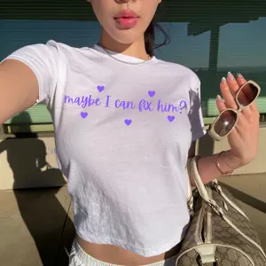 Maybe I Can Fix Him? Y2K Baby Tee 2000s 90s Aesthetic Crop Top Y2K Slogan Summer Outfit Girlcore Fitted Tee Coconut Girl Clothing Girly Tee Fabric Womenswear Cropped Tshirt