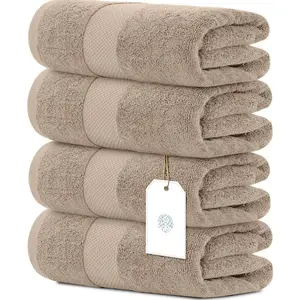 Luxury Bath Towels Set of 4 Large - 700 GSM Cotton Ultra Soft Bath Towels 27x54 | Highly Absorbent and Quick Dry | Hotel Towels for Bathroom Luxury, Plush Shower Towels, Taupe