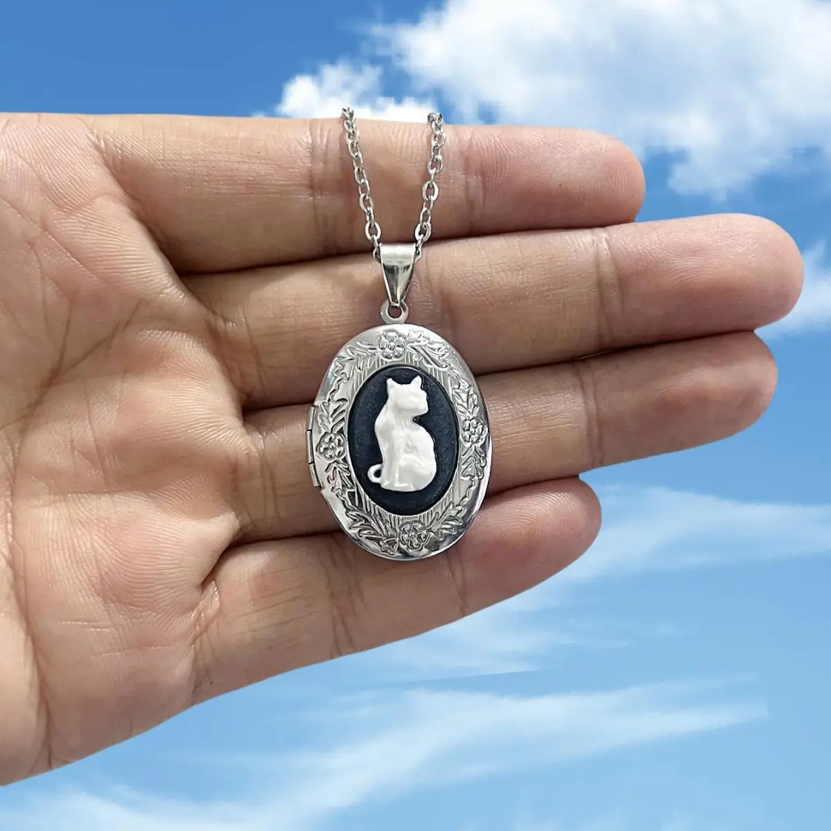 1pc 3D Cat DIY Photo Frame Pendant Adjustable Chain Necklace Handmade Gothic Cute Jewelry Accessories Gift