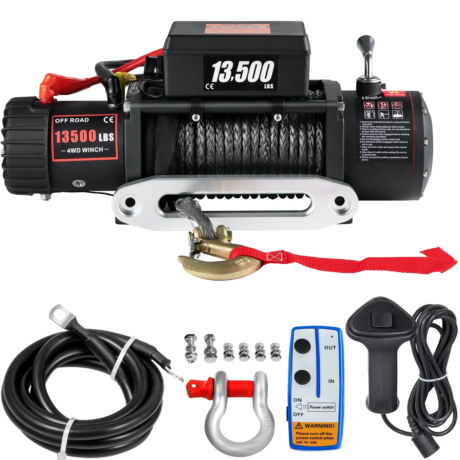 Electric Winch 13500 lb Load Capacity with Wireless & Wired Remotes Hawse Fairlead for Towing Jeep Off-Road SUV Truck Car Trailer Boat Heavy Duty 4.8 kW Motor Adjustable Ropes
