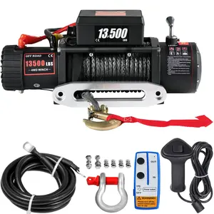 Electric Winch 13500 lb Load Capacity with Wireless & Wired Remotes Hawse Fairlead for Towing Jeep Off-Road SUV Truck Car Trailer Boat Heavy Duty 4.8 kW Motor Adjustable Ropes