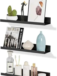 [New Deal] 4 Pack Floating Shelves for Wall Storage, Metal Black Hanging Shelves for Living Room/Kitchen/Bedroom/Bathroom Decor, Set of 4 Organizer for Display, Book & Perfume Shelf Wall Mounted