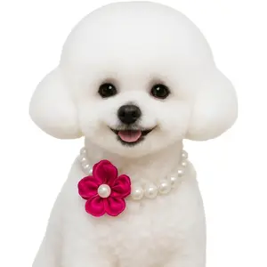 Elegant Pearl Flower Dog Necklace Adjustable & Stylish for Weddings, Birthdays, and Parties