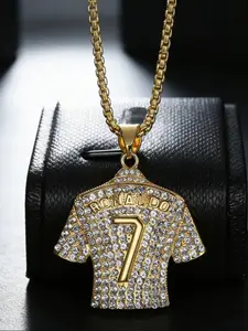 Trending Hip-Hop Titanium Steel Gold Plated Rhinestone Ronaldo Cr7 Jersey Pendant Necklace, Exquisite Chain Jewelry, European and American Fashion Jewelry
