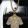 Trending Hip-Hop Streetwear Statement Jewelry Titanium Steel Gold Plated Rhinestone Ronaldo Cr7 Jersey Pendant Necklace, Exquisite Chain Jewelry, European and American Fashion Jewelry, Statement Trendy Necklace