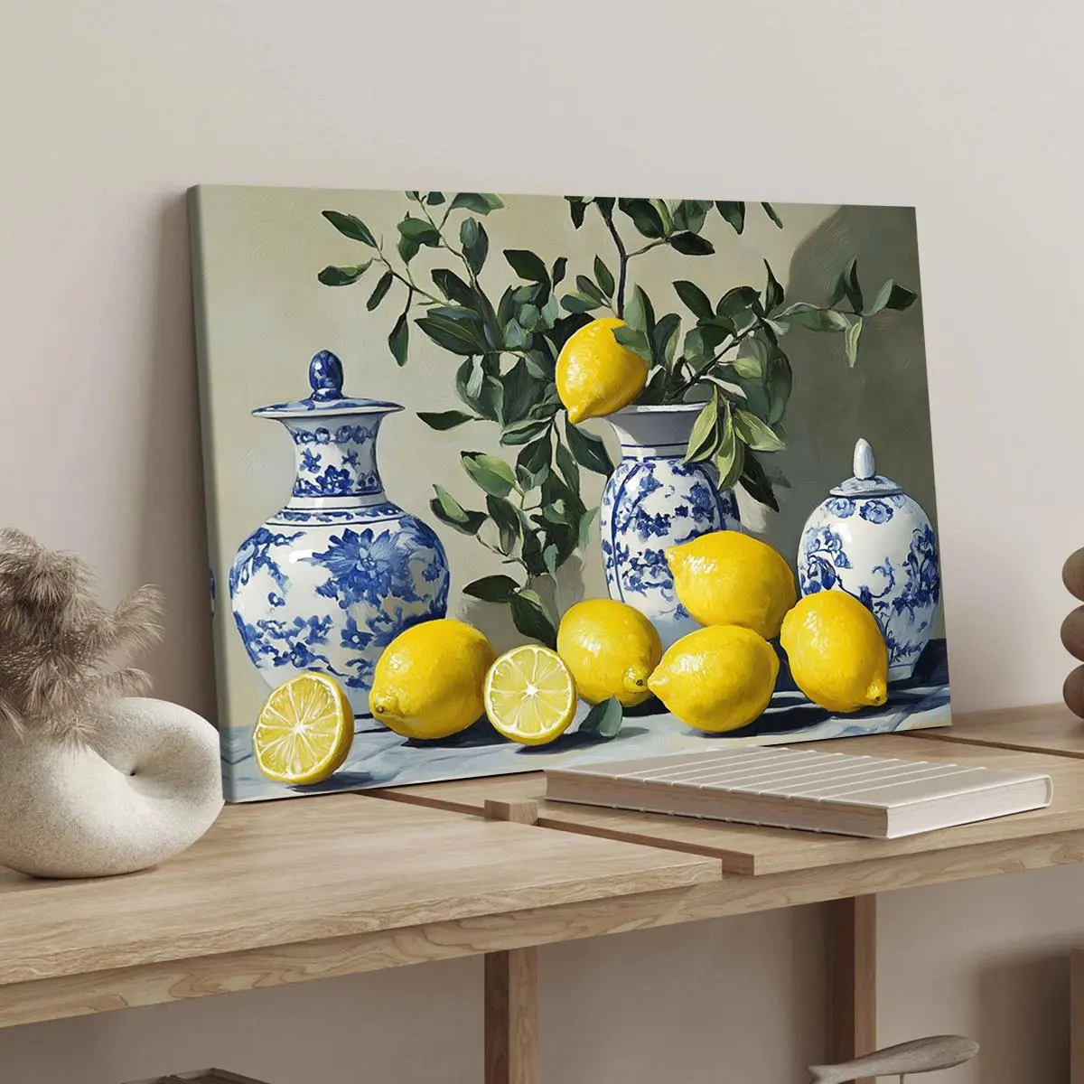 Lemons Pattern Canvas Painting with Frame, 1 Count Modern Art Decoration, Aesthetic Wall Decor, Wall Art for Home Living Room Bedroom Office, Ornaments