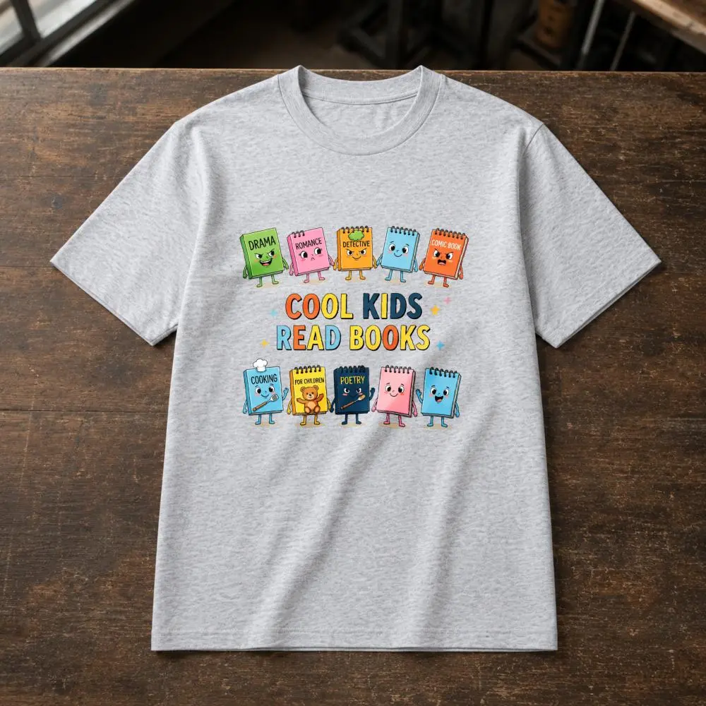 XTAUTO Cute Cartoon Book Character Graphic Unisex T-Shirt Cool Kids Read Books Slogan Casual Summer Back To School Gift For Students Teachers