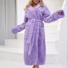 Women's Winter Coral Fleece Bathrobe, Thickened Plush Long Sleeve Chic Elegant Sleepwear, Heart Pattern Hooded Robe with Pockets, Comfortable Home Wear, Loungewear