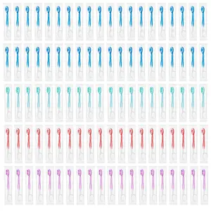 100 Count 5-in-1 Portable Disposable Toothbrushes with Toothpaste, Tongue Cleaner & Dental Floss, Individually Wrapped Multi-Color Mini Travel Toothbrushes, All-in-One Oral Care Kit for Adults Camping Hotel Business Trip