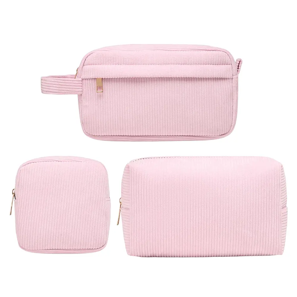 3Pcs Makeup Bag Set for Women, Thin Striped Seersucker | Cute Cosmetic Pouch Women Travel Toiletry Bag Preppy Small Makeup Purse Pouch Aesthetic Skincare Brushes Storage Organizer - Home Improvement.