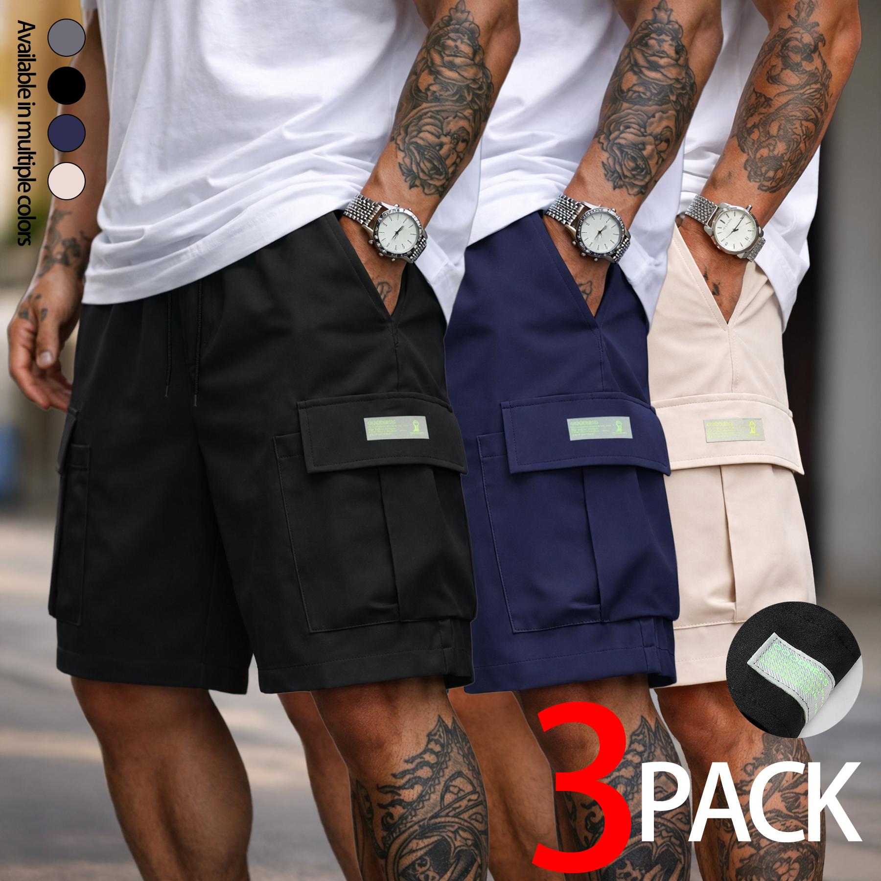 Mens Cargo Shorts Techwear Gorpcore Urban Utility Multi Flap Pockets Loose Fit Wide Leg Drawstring Summer Casual Streetwear High Street Vibe Cityboy Tactical Outdoor Hiking Athletic Workout Daily Wear Half Pants Multi Pack Bundle Fashion Basics Essentials