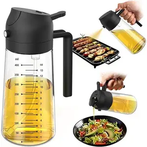 TrendPlain 16oz/470ml Glass Olive Oil Sprayer for Cooking – 2 in 1 Olive Oil Dispenser Bottle for Kitchen Gadgets and Air Fryer Accessories, Salad, BBQ - Black