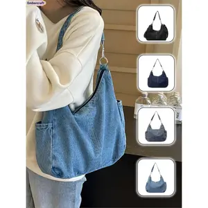 Women's Denim Crossbody Bag - Trendy Large Capacity Shoulder Bag for Daily Use, Stylish Commuter Bag for Students and Professionals, All-Match Casual Handbag