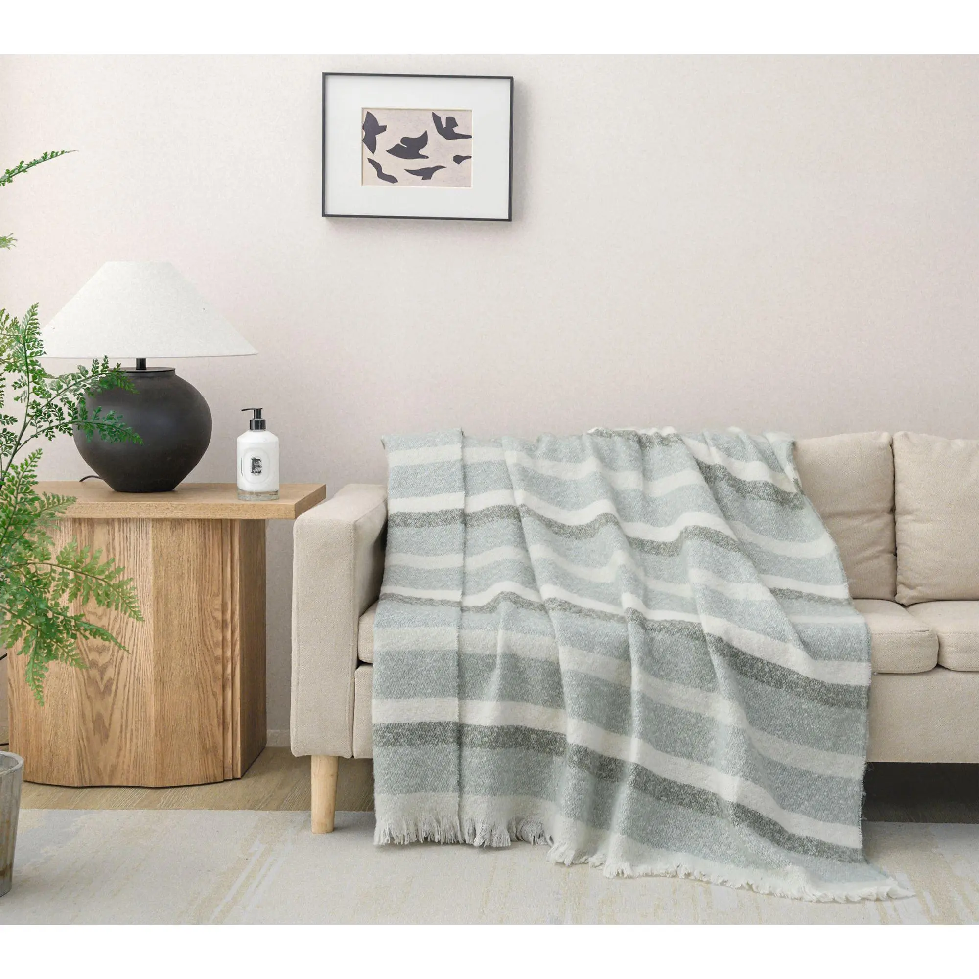 Ultra Soft Faux Mohair Stripes Throw Blanket, 50 x 60 inches