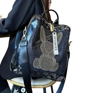 Women's Stylish Rhinestone-Embellished Fashion Backpack - Large Size, Large-Capacity Bag with Bunny Motif, Ideal for Fashion for Women