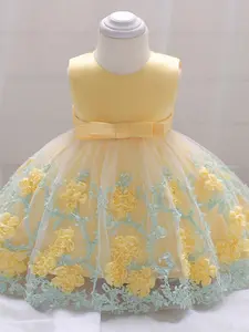 Baby Girl's Floral Applique Mesh Dress, Cute Sleeveless Round Neck Dress for Party Wedding Pageant, Infant Toddler Kids Clothes for All Seasons