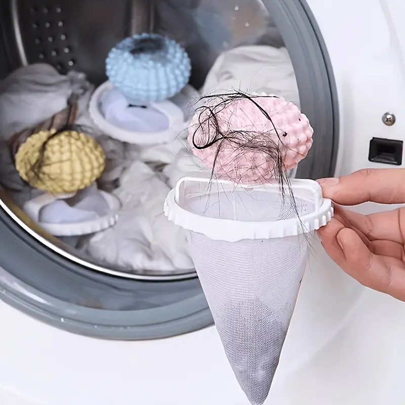 3pcs Washing Machine Hair Removal Kit, 2-In-1 Laundry Cleaning Balls, Filter Net, Float Bag, Hair Collector, Home Cleaning Tool, Gifts, Laundry Accessories, Household Items