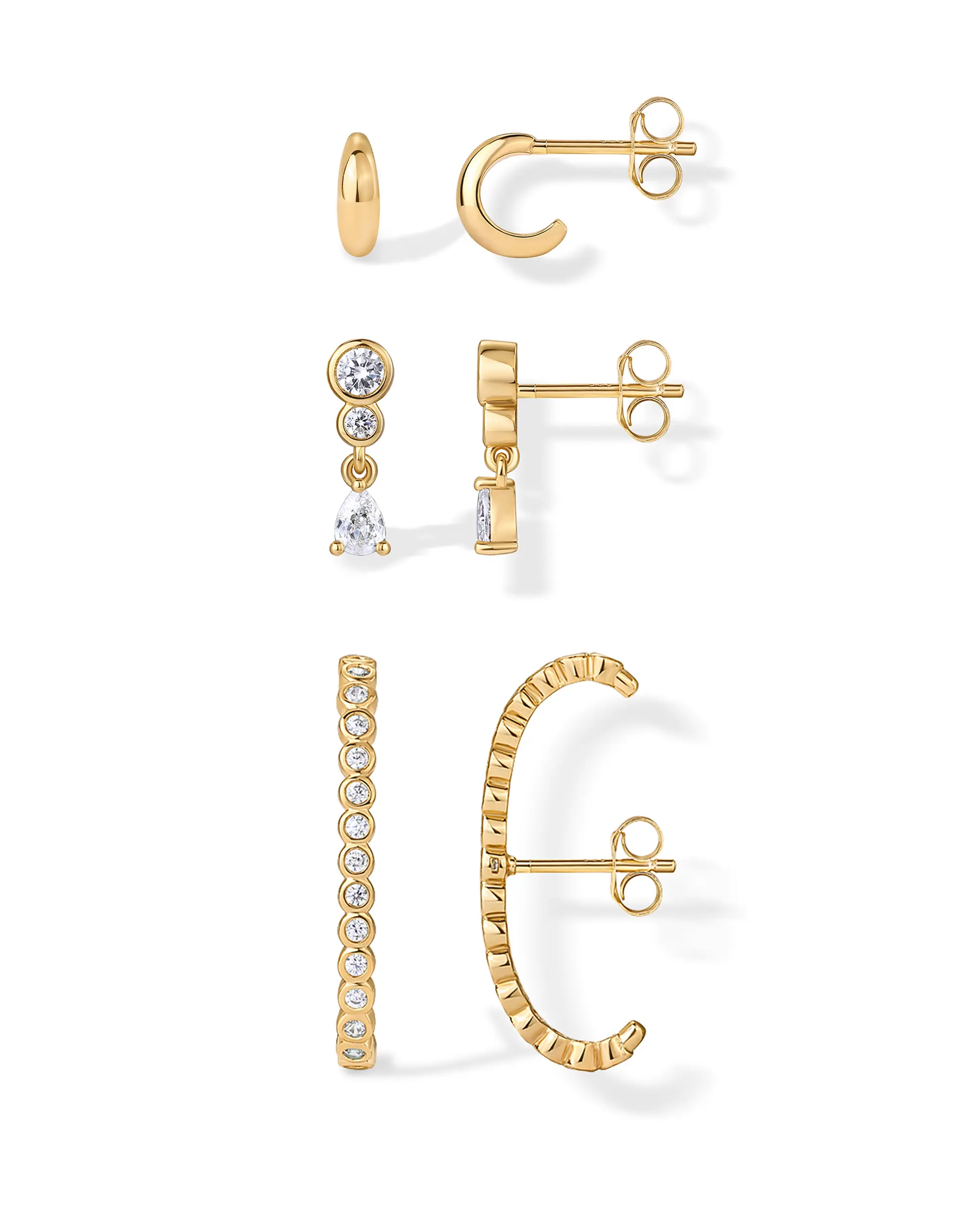 PAVOI 14K Gold Plated 925 Sterling Silver Posts 3 Pairs Earcuff Dangle Earrings Set - Statement Earscape Jewelry Pack for Women