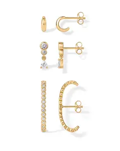 PAVOI 14K Gold Plated 925 Sterling Silver Posts 3 Pairs Earcuff Dangle Earrings Set - Statement Earscape Jewelry Pack for Women