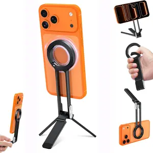 Magnetic Phone Tripod Stand for iPhone - Aluminium Maglock Smartphone Mini Tripod Pocket Cell Phone Stand Strong Magnet Quick Mount Compatible with iPhone 17 16 15 14 13 12 Series