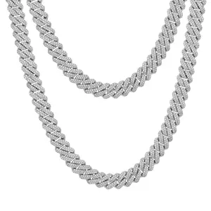 14mm 18K Gold-Plated Cuban Chain with Lab-Grown Moissanite S925 Sterling Silver Setting Cuban Synthetic Moissanite Link Miami Chain Hip Hop Rock Cuban Necklaces【#N90】