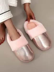 Gold Silver Color Faux Fur Slippers, Soft Sole Warm Indoor Shoes, Anti-Slip Home Bedroom Footwear, Perfect Gift Idea
