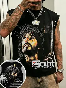 Men's Trendy Rivet Print Sleeveless Vest, Casual Street Style, Streetwear, Comfortable and Versatile, Perfect for Daily Wear, Geometric Pattern