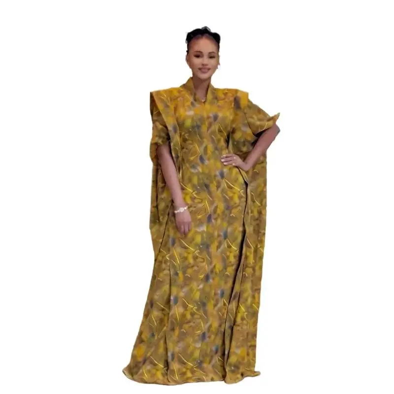 Dashiki Africa Clothes Plus Size African Dresses for Women Autumn Fashion African Half Sleeve V-neck Print Ankara Dresses Gowns