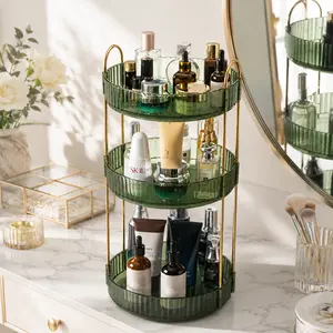 3 Tier 360 Rotating Makeup Organizer for Vanity Countertop, Clear Acrylic Skincare Perfume Storage Shelf, Spinning Cosmetics Dresser Organizer Box, Universal Bathroom Vanity Accessories, Ideal Christmas Birthday Gift for Women Girls Drivers