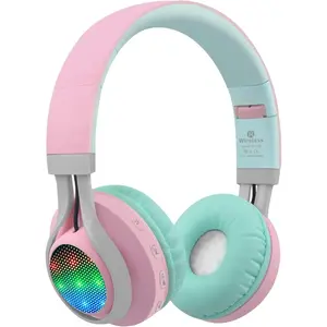 SQ-HPS010-GJ WT-7S Kids Bluetooth Headphones Light Up, Foldable Stero Wireless Headset,with Microphone and Volume Control,Comfortable and Durable,for PC/Tablet/TV/Travel(Purple)