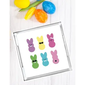 Acrylic Serving Tray - Easter Cool Bunny Colorful Tray - Peeps