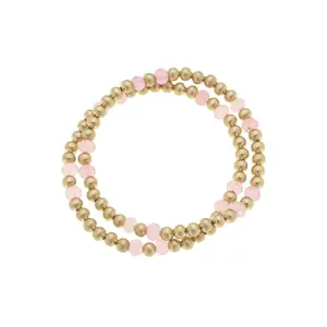 Hallie Semiprecious Ball Bead Stretch Bracelets (Set of 2) in Light Pink